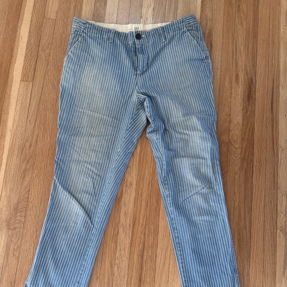 GAP Blue and White Pinstripe Girlfriend Chino Pants